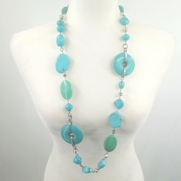 Chico's Turquoise & Silver Southwest Long-line Necklace Cowboy Native Western - Picture 5 of 8